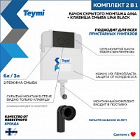 Превью фото Бачок для унитаза приставного (скрытый монтаж) Teymi Aina T70012 в комплекте с кнопкой черной матовой T70808 № 1