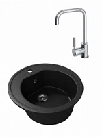 Превью фото Мойка для кухни Teymi Lina D51 круглая черная матовая в комплекте смеситель для кухни Helmi хром F01514 № 1