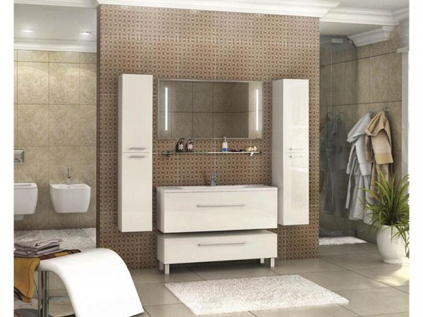 Комплект мебели для ванной Мадрид 120 М один ящик белый глянец