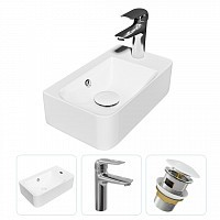 Превью фото Раковина подвесная для ванной Teymi Hanna 45 правая в комплекте смеситель хром и донный клапан клик-клак с переливом белый F07640 № 1
