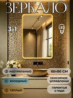 Превью фото Зеркало настенное с подсветкой в ванную Teymi Edlen Gold 600х800 LED сенсор T20724 № 1