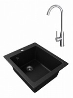 Превью фото Мойка для кухни Teymi Helmi 50х42 черная матовая в комплекте смеситель для кухни Lina хром F01531 № 1