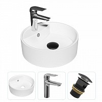 Превью фото Раковина накладная для ванной Teymi Lina S D40 в комплекте смеситель хром и донный клапан клик-клак с переливом черный F07617 № 1