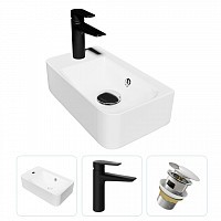 Превью фото Раковина подвесная для ванной Teymi Hanna 45 левая в комплекте смеситель черный матовый и донный клапан клик-клак с переливом хром F07774 № 1