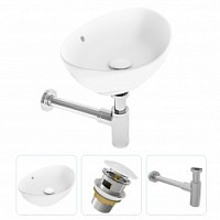 Превью фото Раковина накладная для ванной Teymi Lori 60 в комплекте донный клапан клик-клак с переливом белый и сифон хром F07538 № 1