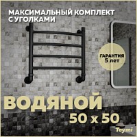 Превью фото Полотенцесушитель водяной Teymi Lina П4 50х50, наружная резьба 1", в макс. комплектации К3, черный матовый W80148 № 1
