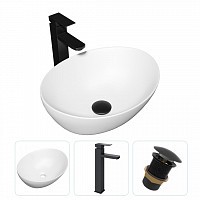 Превью фото Раковина накладная для ванной Teymi Lori 40 в комплекте смеситель высокий черный матовый и донный клапан клик-клак без перелива черный F01775 № 1
