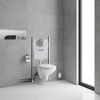 Превью фото Готовый набор для унитаза GROHE Bau Ceramic: система инсталляции Solido 5 в 1, подвесной унитаз Bau Ceramic, сиденье с микролифтом, панель смыва Sail, шумоизоляция 39415000 № 1