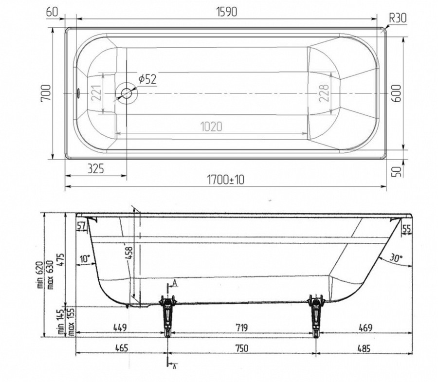Ванна чугунная Wotte Start 1700х750х458 БП-э0001104 – цена 47 551 ...
