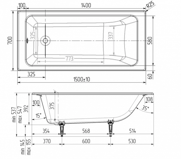 Ванна чугунная Wotte Line 1500х700х392 БП-э00д1465 – цена 39 319 ...