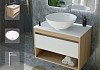 Тумба подвесная с раковиной для ванной 65 см Teymi Ritta корпус дуб фасад белый раковина Lina kuppi D40 смеситель хром F03874