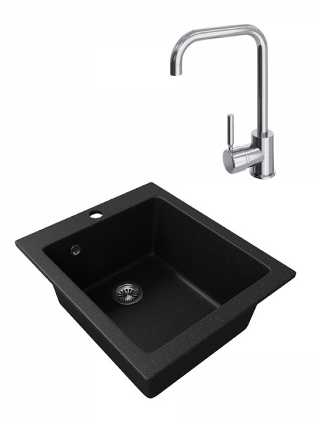 Мойка для кухни Teymi Helmi 50х42 черная матовая в комплекте смеситель для кухни Helmi хром F01513