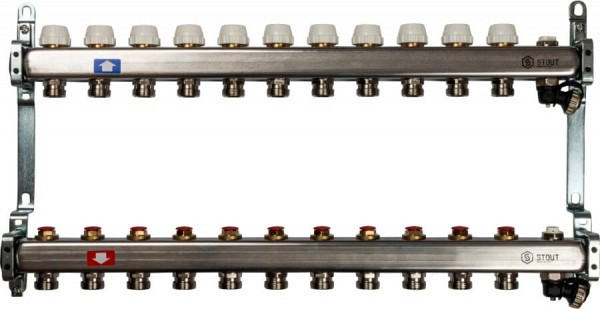 Коллектор Stout SMS 0932 нержавеющая сталь, на 11 контуров, без расходомеров