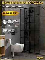 Превью фото Душевая перегородка 100x200 стекло тонированное закаленное профиль черный матовый Teymi Helmi T00308 № 1