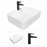 Превью фото Раковина накладная для ванной Teymi Helmi S 48 в комплекте смеситель черный матовый F07444 № 1