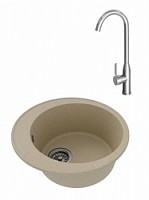 Превью фото Мойка для кухни Teymi Lina Smart D48, круглая, бежевая матовая в комплекте смеситель для кухни Lina хром F01534 № 1