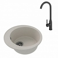 Превью фото Мойка для кухни Teymi Lina Smart D48, круглая, белая матовая в комплекте смеситель для кухни Lina черный матовый F01544 № 1