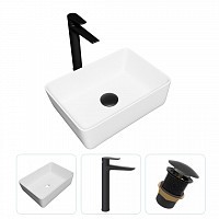 Превью фото Раковина накладная для ванной Teymi Helmi 50 в комплекте смеситель высокий черный матовый и донный клапан клик-клак без перелива черный F07845 № 1