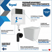 Превью фото Унитаз приставной с бачком скрытого монтажа комплект 5 в 1 Teymi кнопка черная унитаз Helmi HD F00326 № 1