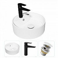 Превью фото Раковина накладная для ванной Teymi Lina S D40 в комплекте смеситель черный матовый и донный клапан клик-клак с переливом белый F07751 № 1