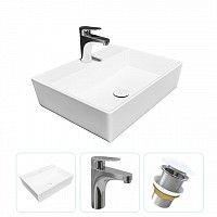 Превью фото Раковина накладная для ванной Teymi Aina 56 в комплекте смеситель хром и донный клапан клик-клак без перелива белый F01675 № 1