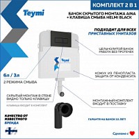 Превью фото Бачок для унитаза приставного (скрытый монтаж) Teymi Aina T70012 в комплекте с кнопкой черной матовой T70806 № 1