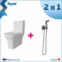 Превью фото Комплект Teymi 2 в 1: Унитаз напольный Helmi Pro безободковый с гигиеническим душем Lina хром F10121 № 1