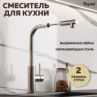 Превью фото Смеситель для кухни Teymi Lori с выдвижной лейкой, 2 струи, сатин T10246 № 1