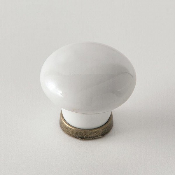 EBAN CERAMICA Bianco, ручка-кнопка для мебели, без рисунка, цвет: белый-керамика