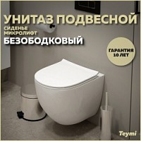 Превью фото Унитаз подвесной безободковый с быстросъемным сиденьем микролифт Teymi Lina Media T40105 № 1