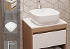 Тумба подвесная с раковиной для ванной 55 см Teymi Ritta корпус дуб фасад белый раковина Solli 41 смеситель хром F03544 № 16