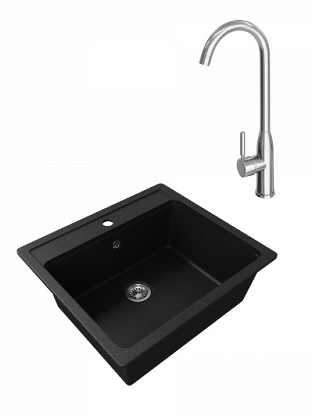 Мойка для кухни Teymi Helmi 57х50 черная матовая в комплекте смеситель для кухни Lina хром F01530