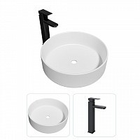 Превью фото Раковина накладная для ванной Teymi Lina D35 в комплекте смеситель высокий черный матовый F07290 № 1