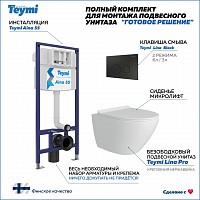 Превью фото Инсталляция с унитазом комплект 5 в 1 Teymi унитаз подвесной безободковый Lina Pro кнопка черная F13865 № 1