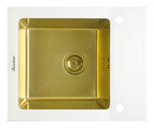 Мойка Seaman Eco Glass SMG-610W Gold PVD, вентиль-автомат