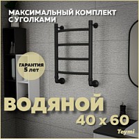 Превью фото Полотенцесушитель водяной Teymi Lina П4 40х60, наружная резьба 1", в макс. комплектации К3, черный матовый W80150 № 1