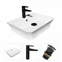 Превью фото Раковина накладная для ванной Teymi Aina 49 в комплекте смеситель черный матовый и донный клапан клик-клак с переливом черный F07767 № 1