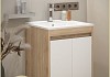 Тумба подвесная с раковиной для ванной 50 см Teymi Netta корпус дуб фасад белый раковина Ritta 50 F15929