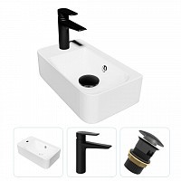 Превью фото Раковина подвесная для ванной Teymi Hanna 45 левая в комплекте смеситель черный матовый и донный клапан клик-клак с переливом черный F07773 № 1