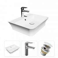 Превью фото Раковина накладная для ванной Teymi Aina 49 в комплекте смеситель хром и донный клапан клик-клак с переливом белый F07631 № 1