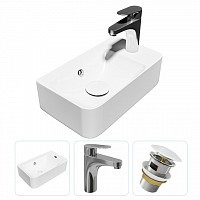 Превью фото Раковина подвесная для ванной Teymi Hanna 45 правая в комплекте смеситель хром и донный клапан клик-клак с переливом белый F01681 № 1