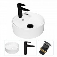 Превью фото Раковина накладная для ванной Teymi Lina S D40 в комплекте смеситель черный матовый и донный клапан клик-клак с переливом черный F07752 № 1