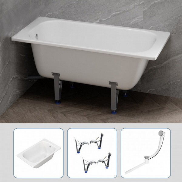Ванна стальная Teymi Lina 120х70 + ножки для стальной ванны универсальные + слив-перелив F07453