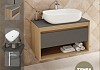 Тумба подвесная с раковиной для ванной 85 см Teymi Ritta корпус дуб фасад графит раковина Solli 60 смеситель хром F11887