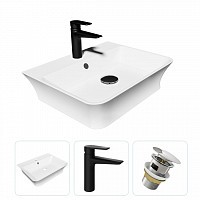 Превью фото Раковина накладная для ванной Teymi Aina 49 в комплекте смеситель черный матовый и донный клапан клик-клак с переливом хром F07768 № 1