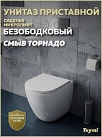 Превью фото Унитаз приставной торнадо безободковый с быстросъемным сиденьем микролифт Teymi Lina HD T40104 № 1