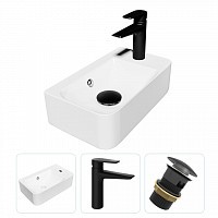 Превью фото Раковина подвесная для ванной Teymi Hanna 45 правая в комплекте смеситель черный матовый и донный клапан клик-клак с переливом черный F07776 № 1