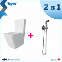 Превью фото Комплект Teymi 2 в 1: Унитаз напольный Helmi безободковый с гигиеническим душем Lina хром F10122 № 1