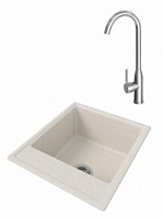 Превью фото Мойка для кухни Teymi Helmi Smart 42х48, белая матовая в комплекте смеситель для кухни Lina хром F01533 № 1