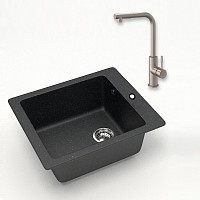 Превью фото Комплект Teymi 2 в 1 для кухни: мойка Helmi 50х42, черная матовая + смеситель для кухни Lori с выдвижной лейкой, 2 струи, сатин F01468 № 1